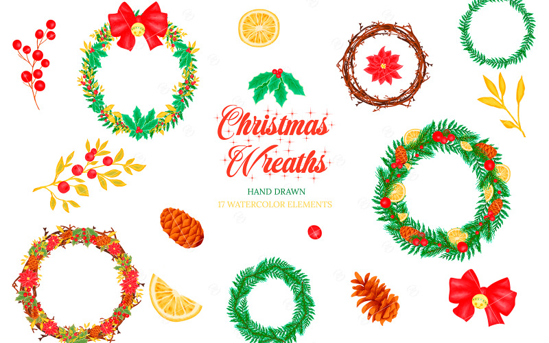Download Иллюстрация "Christmas Wreaths Clipart - Illustration" / Christmas Wreaths Clipart - Illustration - Иллюстрация на тему графика christmas wreaths clipart,christmas watercolor clipart,winter clipart,christmas decoration,winter watercolor,christmas greeting card,christmas clipart,watercolor clipart,christmas arrangement