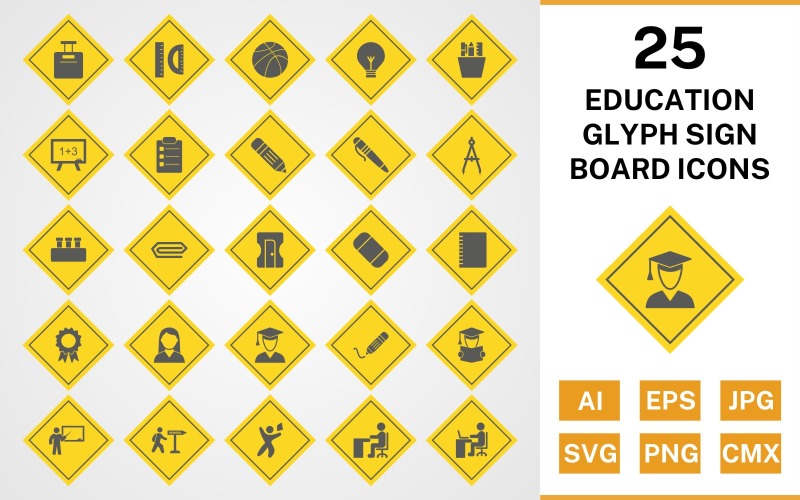 Download Набор иконок "25 Education Glyph Sign Board Icon Set" / 25 Education Glyph Sign Board Icon Set - Набор иконок на тему text set,file,files,icon,icons,glyph,vector,sign,symbol,pictogram,board,education,bag,writing,teaching,reading,pen,pin,degree,compass