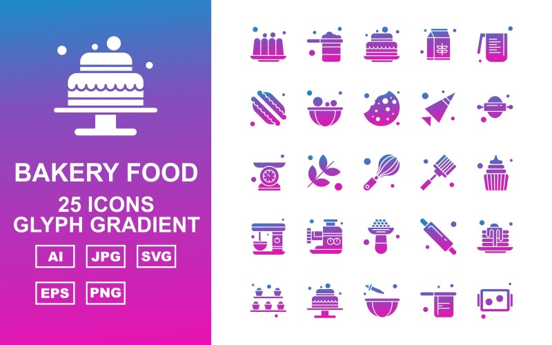 Набор иконок 25 Premium Bakery Food Glyph Gradient Icon Pack
