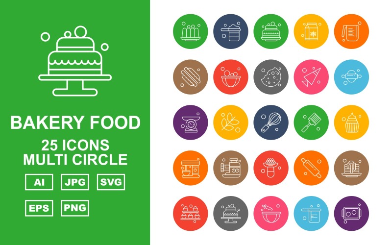 Набор иконок 25 Premium Bakery Food Multi Circle Icon Pack
