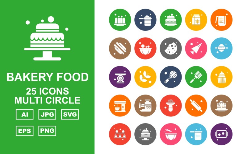 25 premium bakkerijvoedsel Multi Circle Icon Pack Set
