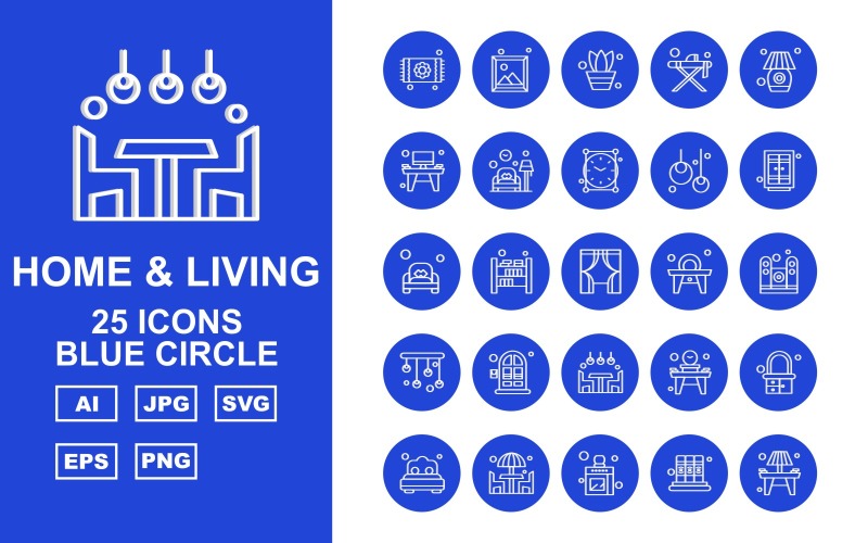 Download Набор иконок "25 Premium Home And Living Blue Circle Icon Pack Set" / 25 Premium Home And Living Blue Circle Icon Pack Set - Набор иконок на тему city carpet,bookshelf,table,dresser,bedroom,dinner,kitchen,book,lamp,image,pot,lump,clock,bulb,window,couch,speaker,chandeliers,icon,icons