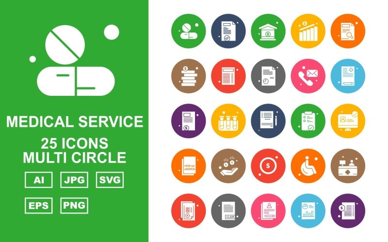 25 Premium Medical Service Multi Circle Icon Pack Set