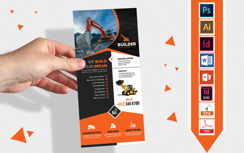 Download Фирменный стиль "Rack Card | Construction DL Flyer Vol-02 - Corporate Identity Template" / Rack Card | Construction DL Flyer Vol-02 - Corporate Identity Template - Фирменный стиль на тему графика dl,dl flyer,construction dl flyer,construction,building,builders,construct,construction flyer,building flyer,builders flyer,building construction flyer,building construction,road construction