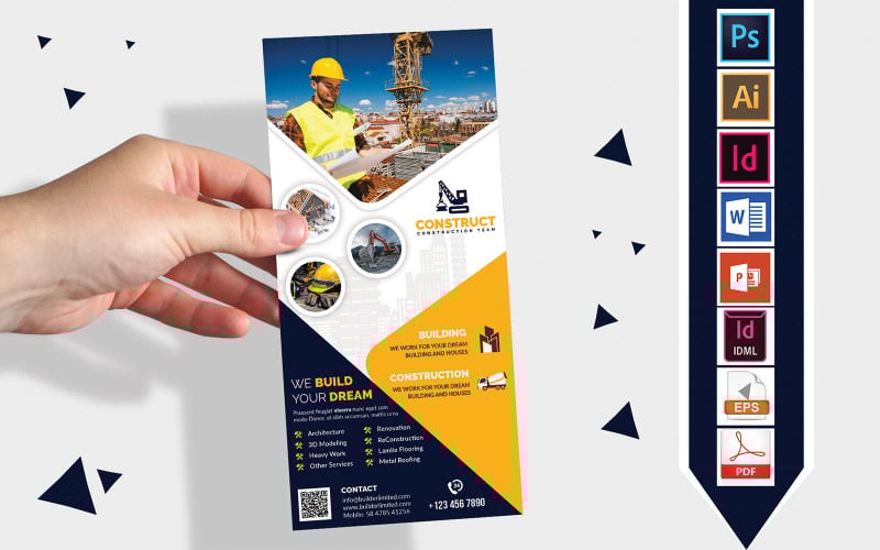 Download Фирменный стиль "Rack Card | Construction DL Flyer Vol-09 - Corporate Identity Template" / Rack Card | Construction DL Flyer Vol-09 - Corporate Identity Template - Фирменный стиль на тему графика dl,dl flyer,construction dl flyer,construction,building,builders,construct,construction flyer,building flyer,builders flyer,building construction flyer,building construction,road construction