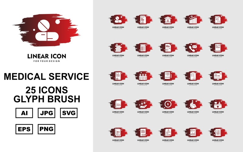 Sada ikon 25 Premium Medical Service Glyph Brush