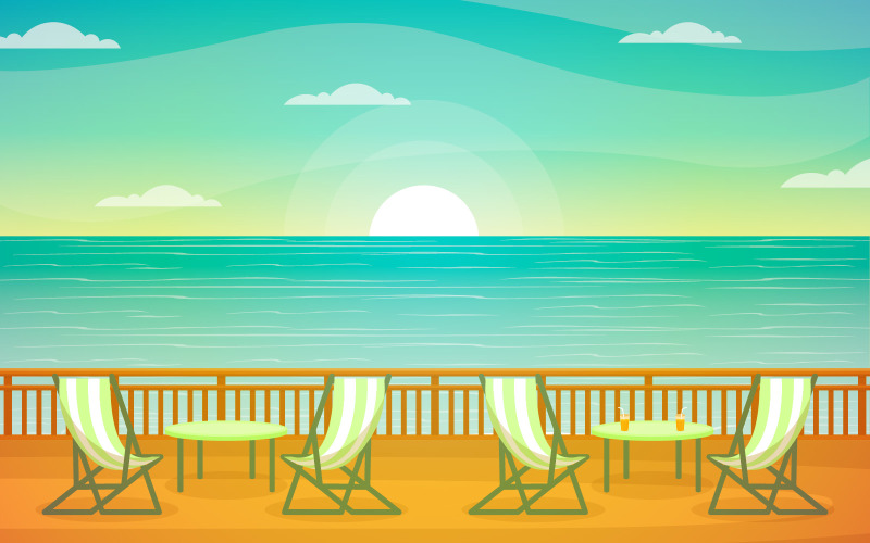 Download Иллюстрация "Sea Ocean Landscape - Illustration" / Sea Ocean Landscape - Illustration - Иллюстрация на тему графика ship,cruise,deck,vector,seagull,background,ocean,passenger,sea,style,summer,view,landscape,front,adventure,sailing,horizon,cloud,season,day