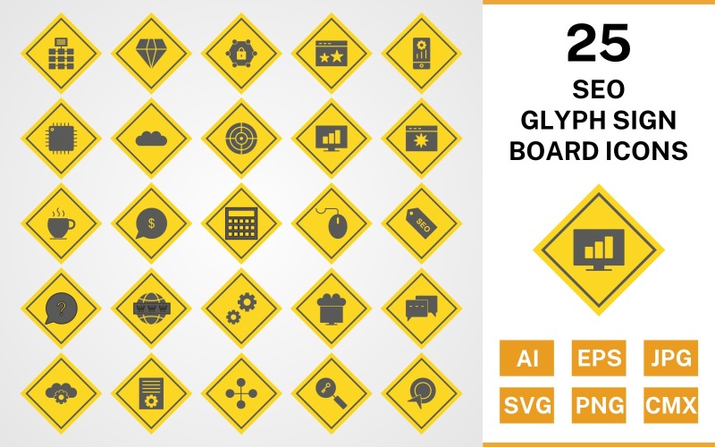 25 seo glyph teken boord pictogramserie
