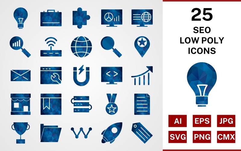 25 seo laag poly pictogramserie