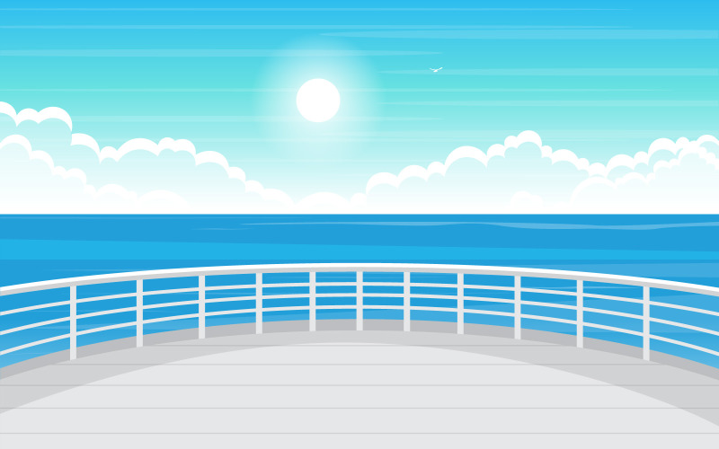 Download Иллюстрация "Ship Deck Coral - Illustration" / Ship Deck Coral - Illustration - Иллюстрация на тему графика ship,cruise,deck,vector,seagull,background,ocean,passenger,sea,style,summer,view,landscape,front,adventure,sailing,horizon,cloud,season,day