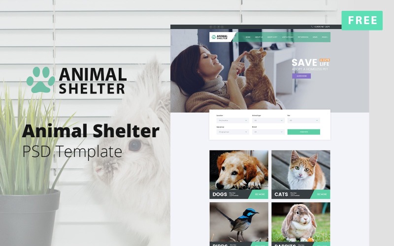 动物收容所网页设计免费PSD模板