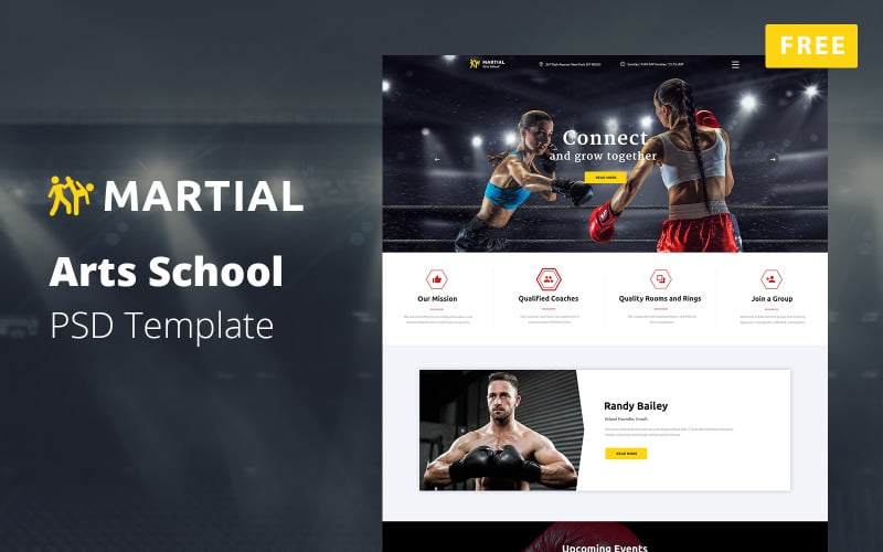 Plantilla PSD gratuita de diseño de escuela de artes marciales