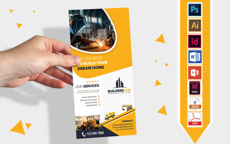 Download Фирменный стиль "Rack Card | Construction DL Flyer Vol-06 - Corporate Identity Template" / Rack Card | Construction DL Flyer Vol-06 - Corporate Identity Template - Фирменный стиль на тему графика dl,dl flyer,construction dl flyer,construction,building,builders,construct,construction flyer,building flyer,builders flyer,building construction flyer,building construction,road construction