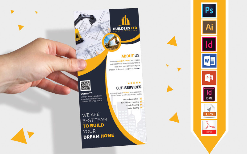 Download Фирменный стиль "Rack Card | Construction DL Flyer Vol-07 - Corporate Identity Template" / Rack Card | Construction DL Flyer Vol-07 - Corporate Identity Template - Фирменный стиль на тему графика dl,dl flyer,construction dl flyer,construction,building,builders,construct,construction flyer,building flyer,builders flyer,building construction flyer,building construction,road construction