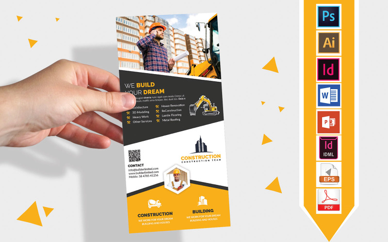 Download Фирменный стиль "Rack Card | Construction DL Flyer Vol-08 - Corporate Identity Template" / Rack Card | Construction DL Flyer Vol-08 - Corporate Identity Template - Фирменный стиль на тему графика dl,dl flyer,construction dl flyer,construction,building,builders,construct,construction flyer,building flyer,builders flyer,building construction flyer,building construction,road construction
