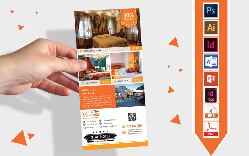 Download Фирменный стиль "Rack Card | Hotel DL Flyer Vol-05 - Corporate Identity Template" / Rack Card | Hotel DL Flyer Vol-05 - Corporate Identity Template - Фирменный стиль на тему графика dl,dl flyer,hotel dl flyer,hotel,restaurant,5 star hotel,3 star hotel,2 star hotel,normal hotel,hotel flyer,restaurant flyer,hotel business,couple room,hotel room,hotel details,travel hotel,t