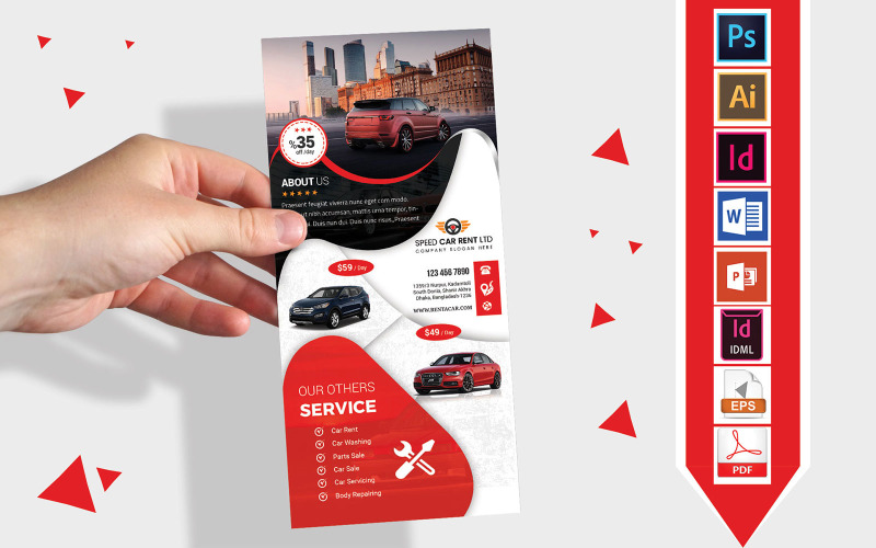 Download Фирменный стиль "Rack Card | Rent A Car DL Flyer Vol-08 - Corporate Identity Template" / Rack Card | Rent A Car DL Flyer Vol-08 - Corporate Identity Template - Фирменный стиль на тему графика dl,dl flyer,rent a car dl flyer,auto discount,auto flyer,auto repair,auto spare parts,automobile,autoshowroom,business,car rental,corporate,flyer,grafilker,limousine,meeting car,motorbike,mot