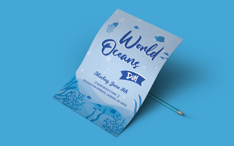 Download Фирменный стиль "Ocean Day - Corporate Identity Template" / Ocean Day - Corporate Identity Template - Фирменный стиль на тему графика blue,celebrations,day,design,flier,flyer,flyers,ocean,parties,plants,seaplants,template,typography,water,whale,white