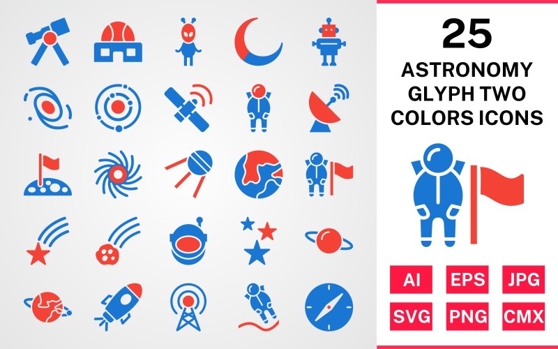 Download Набор иконок "5 Astronomy Glyph Two Colors Icon Set" / 5 Astronomy Glyph Two Colors Icon Set - Набор иконок на тему science set,file,icon,icons,glyph,vector,sign,symbol,pictogram,two,colors,astronomy,astronout,galaxy,telescope,stars,compass,falling star,space station,solar system