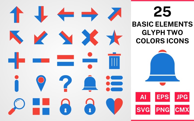 25 basiselementen Glyph twee kleuren Icon Set