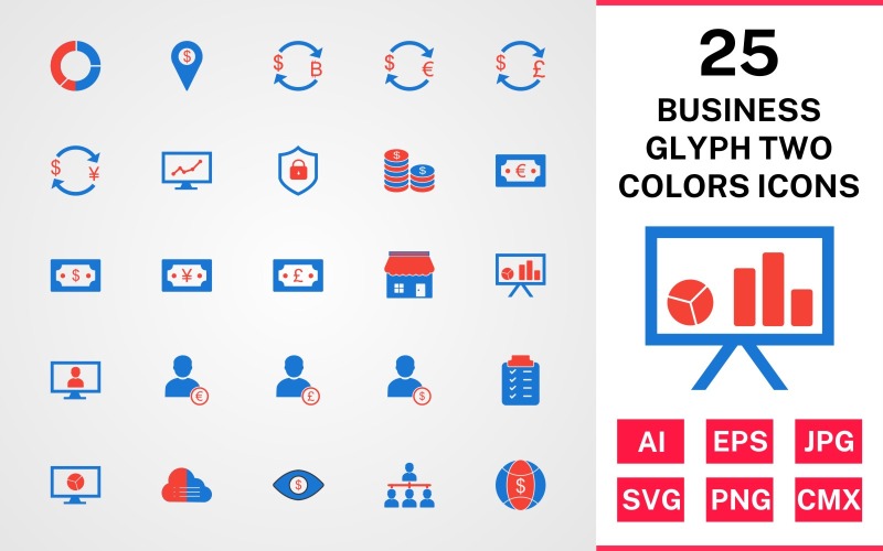 25 Business Glyph Ikonuppsättning med två färger