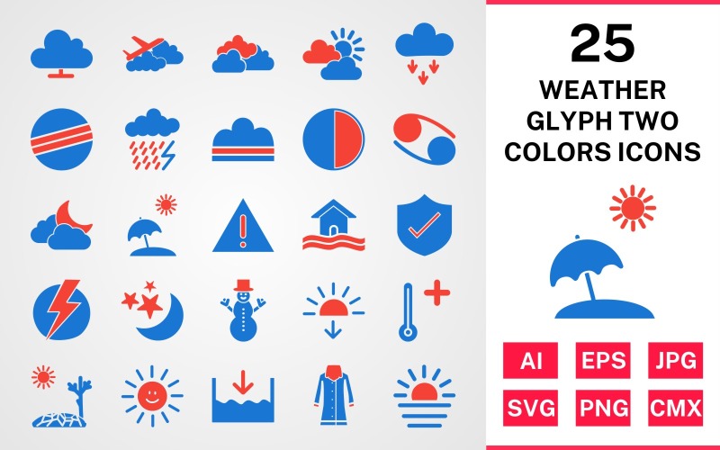 25 Conjunto de ícones de glifo meteorológico de duas cores