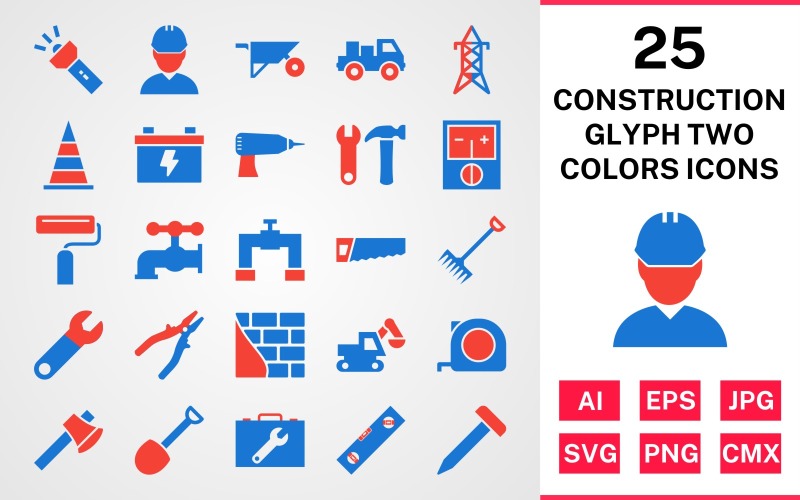 Download Набор иконок "25 Construction Glyph Two Colors Icon Set" / 25 Construction Glyph Two Colors Icon Set - Набор иконок на тему industrial set,file,icon,icons,glyph,vector,sign,symbol,pictogram,two,colors,construction,engineer,loader,tools,tool box,drill,paint roller,pipe,saw