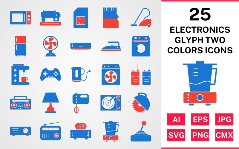 Download Набор иконок "25 Electronic Devices Glyph Two Colors Icon Set" / 25 Electronic Devices Glyph Two Colors Icon Set - Набор иконок на тему computer set,file,icon,icons,glyph,vector,sign,symbol,pictogram,two,colors,elctronics,devices,lamp,radio,juicer,fridge,washing machine,iron,ac