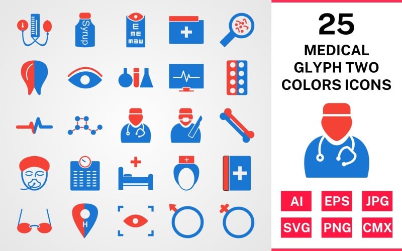 Download Набор иконок "25 Medical Glyph Two Colors Icon Set" / 25 Medical Glyph Two Colors Icon Set - Набор иконок на тему medical set,file,icon,icons,glyph,vector,sign,symbol,pictogram,two,colors,medical,doctor,nurse,bed,scan,eye test,bp apparatus,bone,tablets