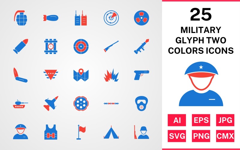 25 Militärsymbol Två färger Ikonuppsättning