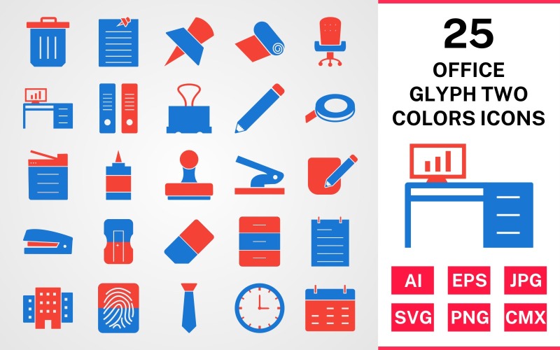 25 Office Glyph twee kleuren Icon Set
