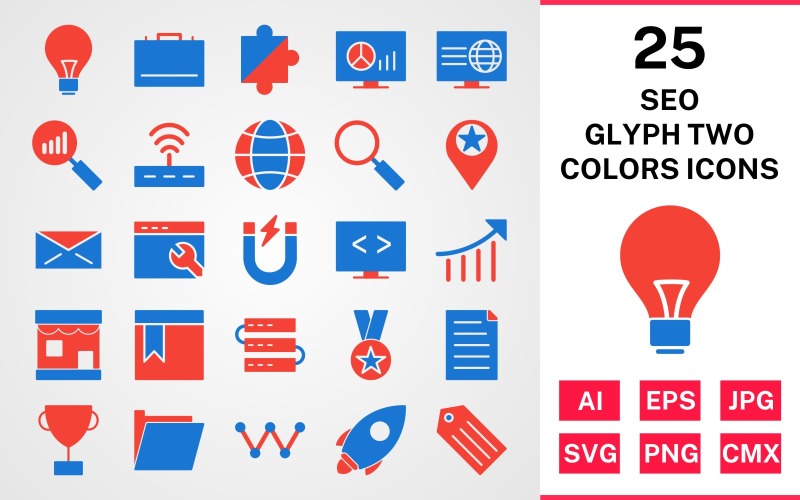Download Набор иконок "25 Seo Glyph Two Colors Icon Set" / 25 Seo Glyph Two Colors Icon Set - Набор иконок на тему business set,file,icon,icons,glyph,vector,sign,symbol,pictogram,two,colors,seo,bulb,search,web,launch,award,servers,webpage,folder