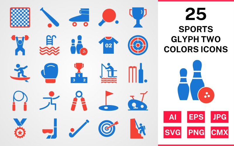 25 Sport i gry Glif Dwa kolory zestaw ikon