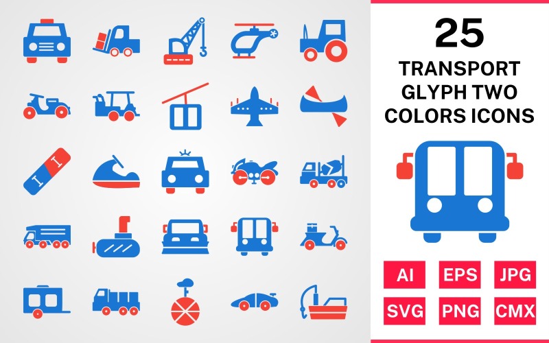 25 Transport Glyph Ikonuppsättning med två färger