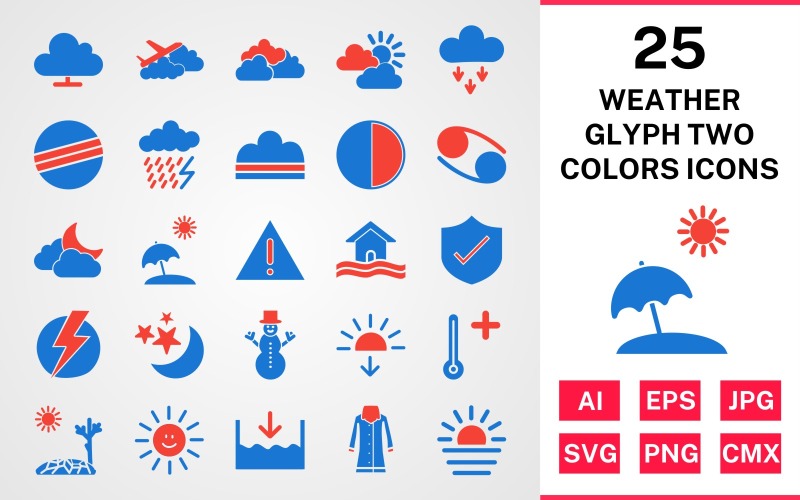 25 weer Glyph twee kleuren Icon Set