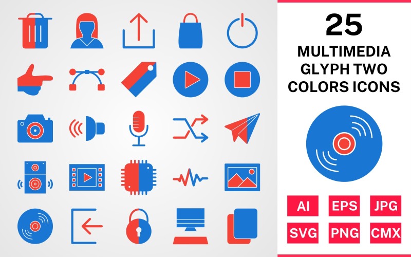 25 Zestaw ikon multimedialnych glifów w dwóch kolorach