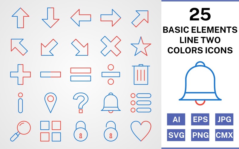 Download Набор иконок "25 Basic Elements Line Two Colors Icon Set" / 25 Basic Elements Line Two Colors Icon Set - Набор иконок на тему data set,file,icon,icons,line,vector,sign,symbol,pictogram,two,colors,basic elements,up,down,apps,lock,list,minus,delete,divide