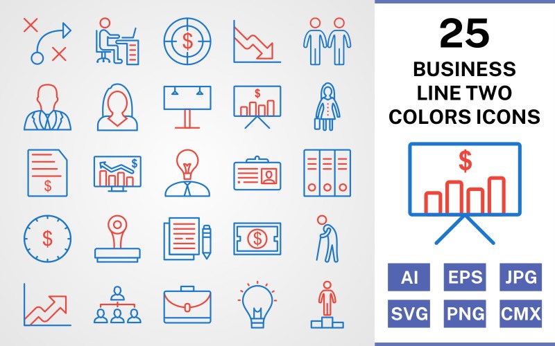 Download Набор иконок "25 Business Line Two Colors Icon Set" / 25 Business Line Two Colors Icon Set - Набор иконок на тему business set,file,icon,icons,line,vector,sign,symbol,pictogram,two,colors,business,workspace,invoice,billboard,files,growth,idea,success,stamp