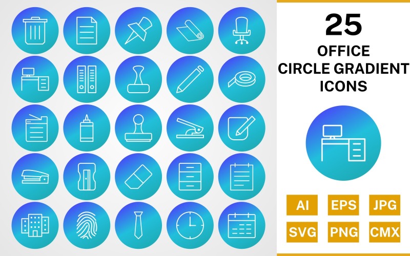25 Conjunto de ícones de gradiente de círculo de escritório
