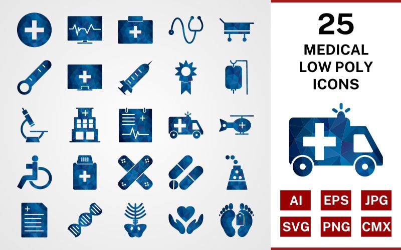 25 Conjunto de ícones médicos de baixo poli