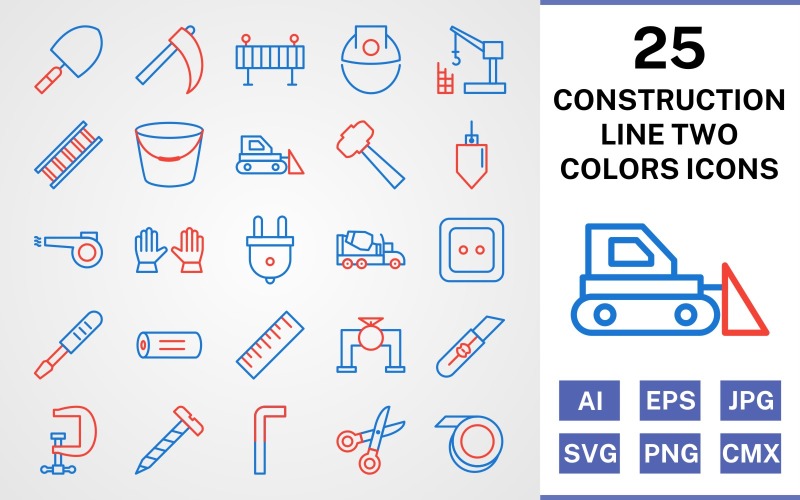 Download Набор иконок "25 Construction Line Two Colors Icon Set" / 25 Construction Line Two Colors Icon Set - Набор иконок на тему industrial set,file,icon,icons,line,vector,sign,symbol,pictogram,two,colors,construction,trowel,ladder,bucket,vise,ruler,helmet,hammer,bulldozer