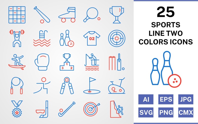 25 deportes y juegos línea dos colores conjunto de iconos
