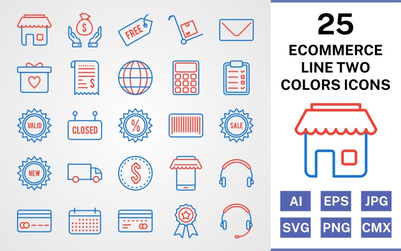 Download Набор иконок "25 Ecommerce Line Two Colors Icon Set" / 25 Ecommerce Line Two Colors Icon Set - Набор иконок на тему shopping set,file,icon,icons,line,vector,sign,symbol,pictogram,two,colors,ecommerce,envelope,saving,trolley,new,sale,atm,shop,discount