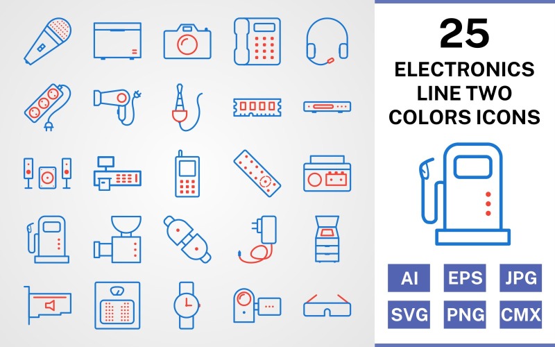 25 elektronische apparaten lijn twee kleuren Icon Set