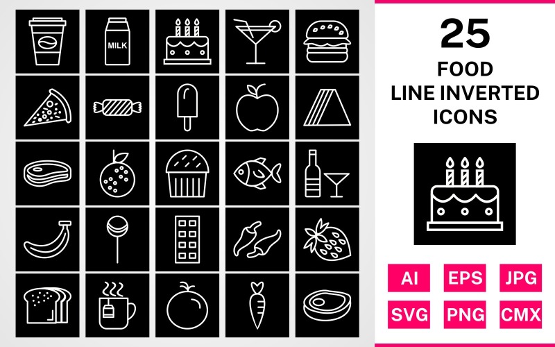 25 matlinje inverterad ikonuppsättning