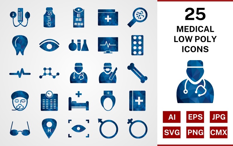 25 Medicinsk låg poly ikonuppsättning