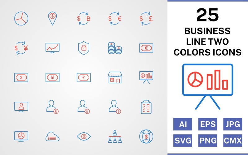 Набор иконок 25 бизнес-линии двух цветов