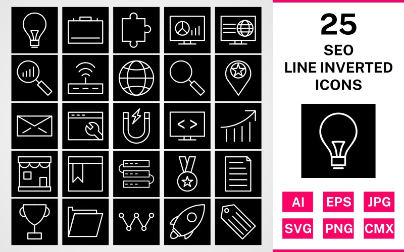 25 Odwrócony zestaw ikon Seo Line