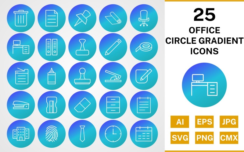 25 Office kruh přechodu Icon Set