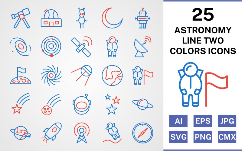 Sada ikon astronomické linie 25 dvou barev